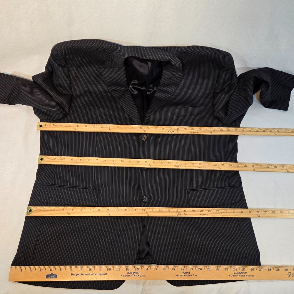 RALPH LAUREN Dillard's BLACK 100% Wool WHITE Pinstripe Blazer Men's Size 50R. - Picture 16 of 17